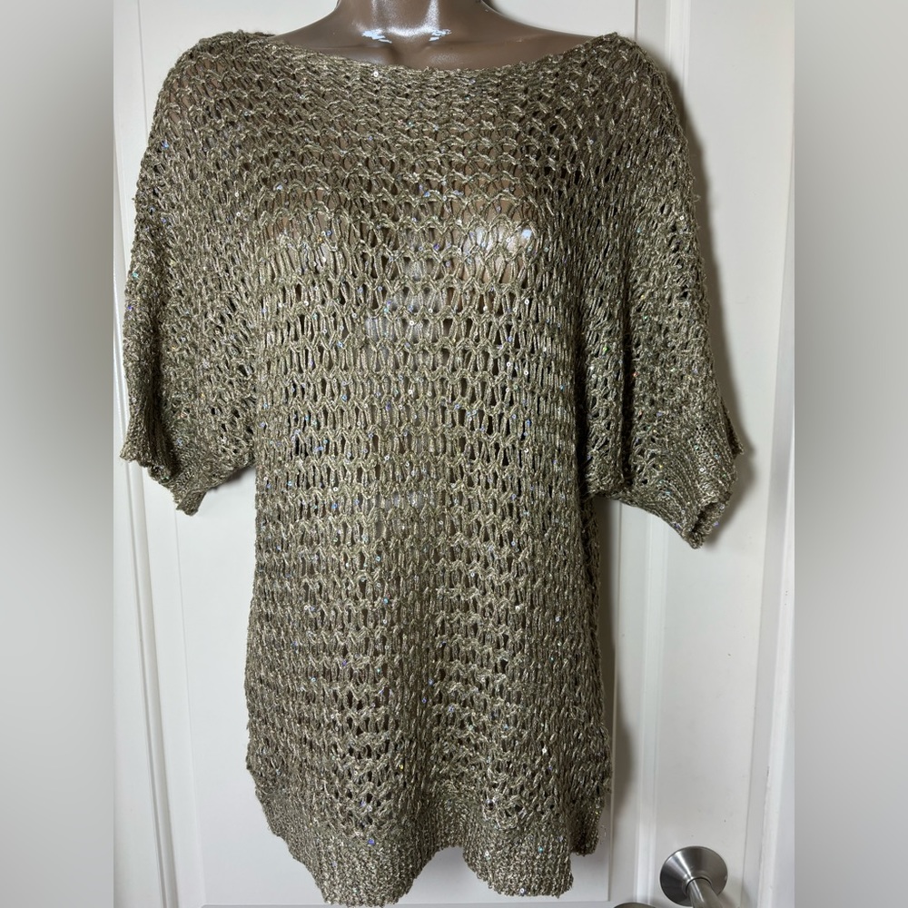 Inseparable Dazzling Gold Khaki Open-work sweater top Large